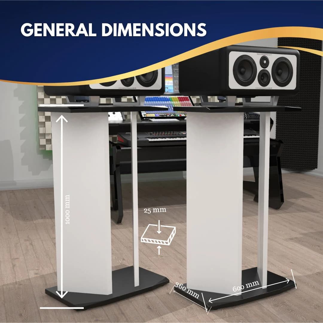 PRO LINE Classic Desk all White, Pull out & Speaker stands bundle