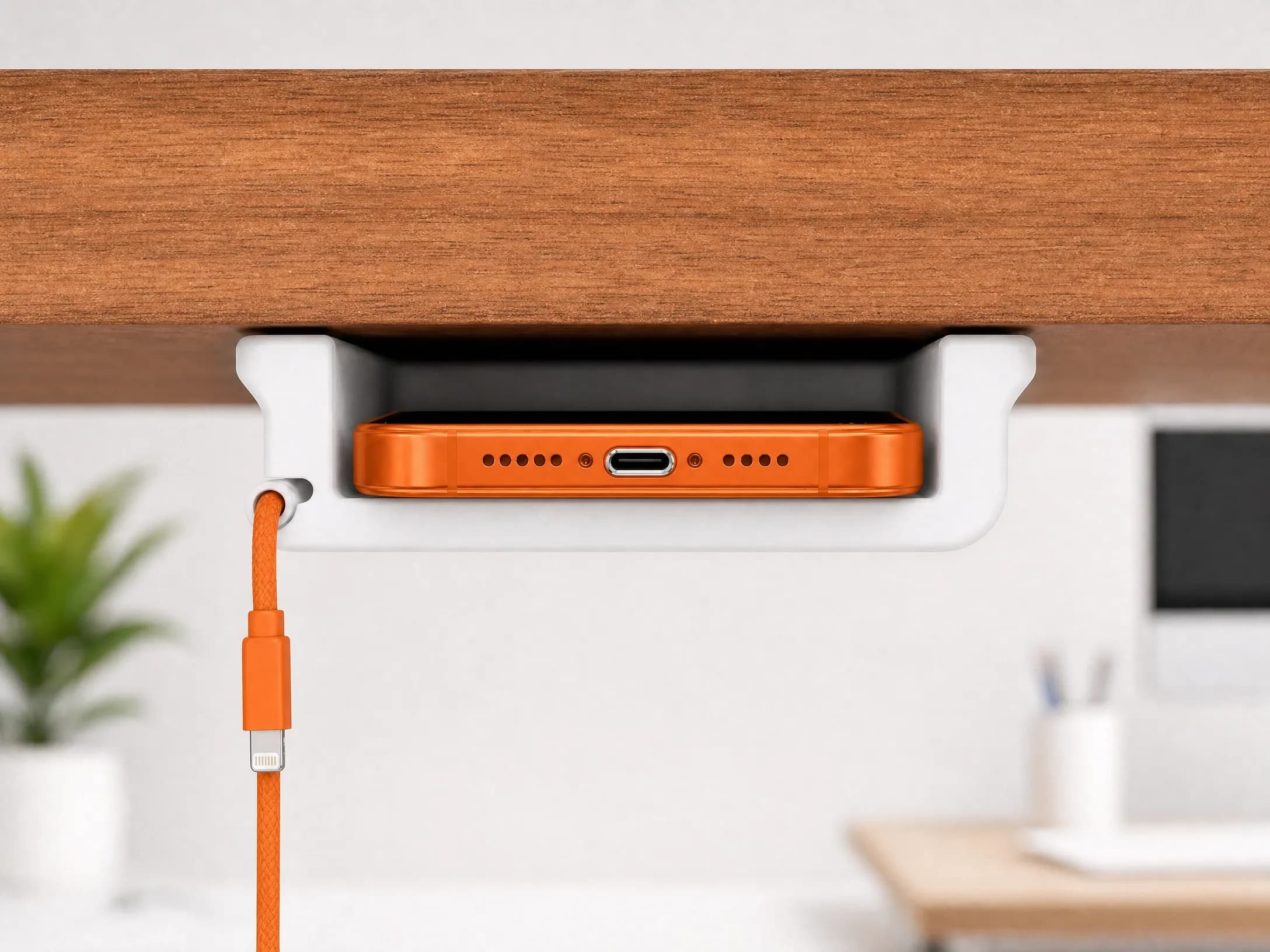 Under Desk iPhone Holder - Cord Clip