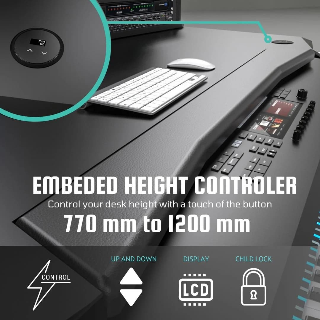ORBIT Electric Sit and Stand Workstation with Two Rack Modules and Keyboard Tray All black