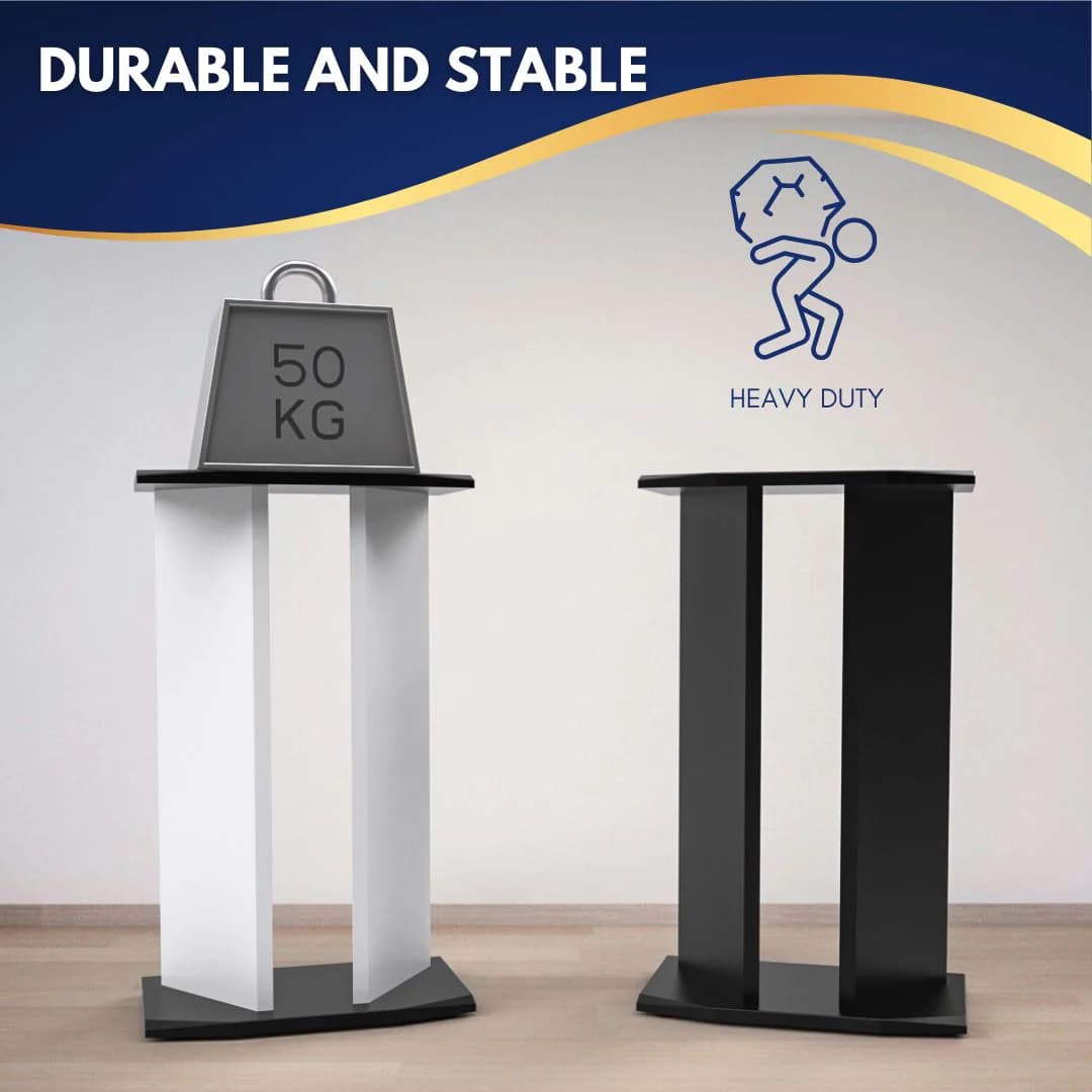 PRO LINE Classic Desk all White, Pull out & Speaker stands bundle