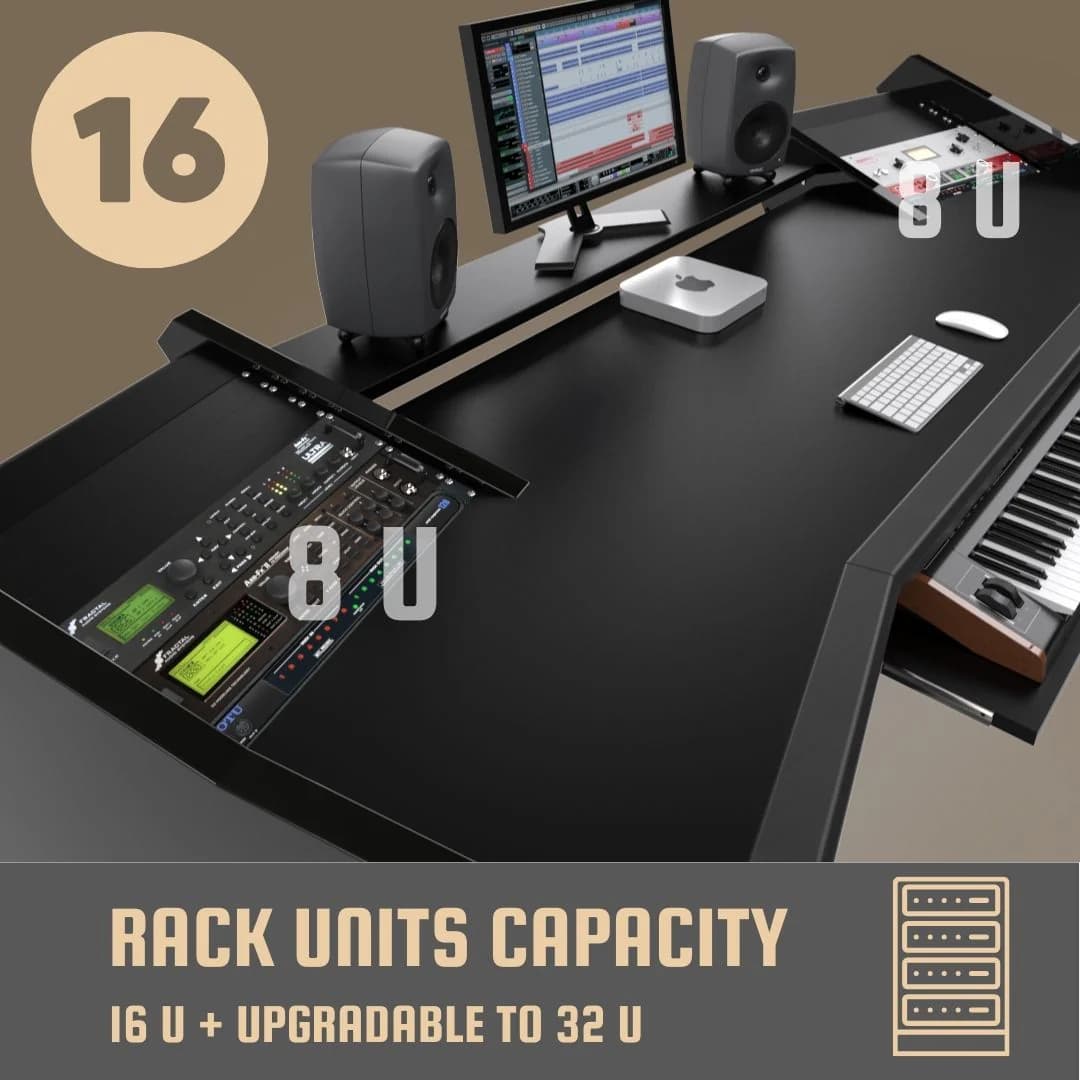 PRO LINE S Desk All white & V Tower speaker stands and Pull Out option Bundle