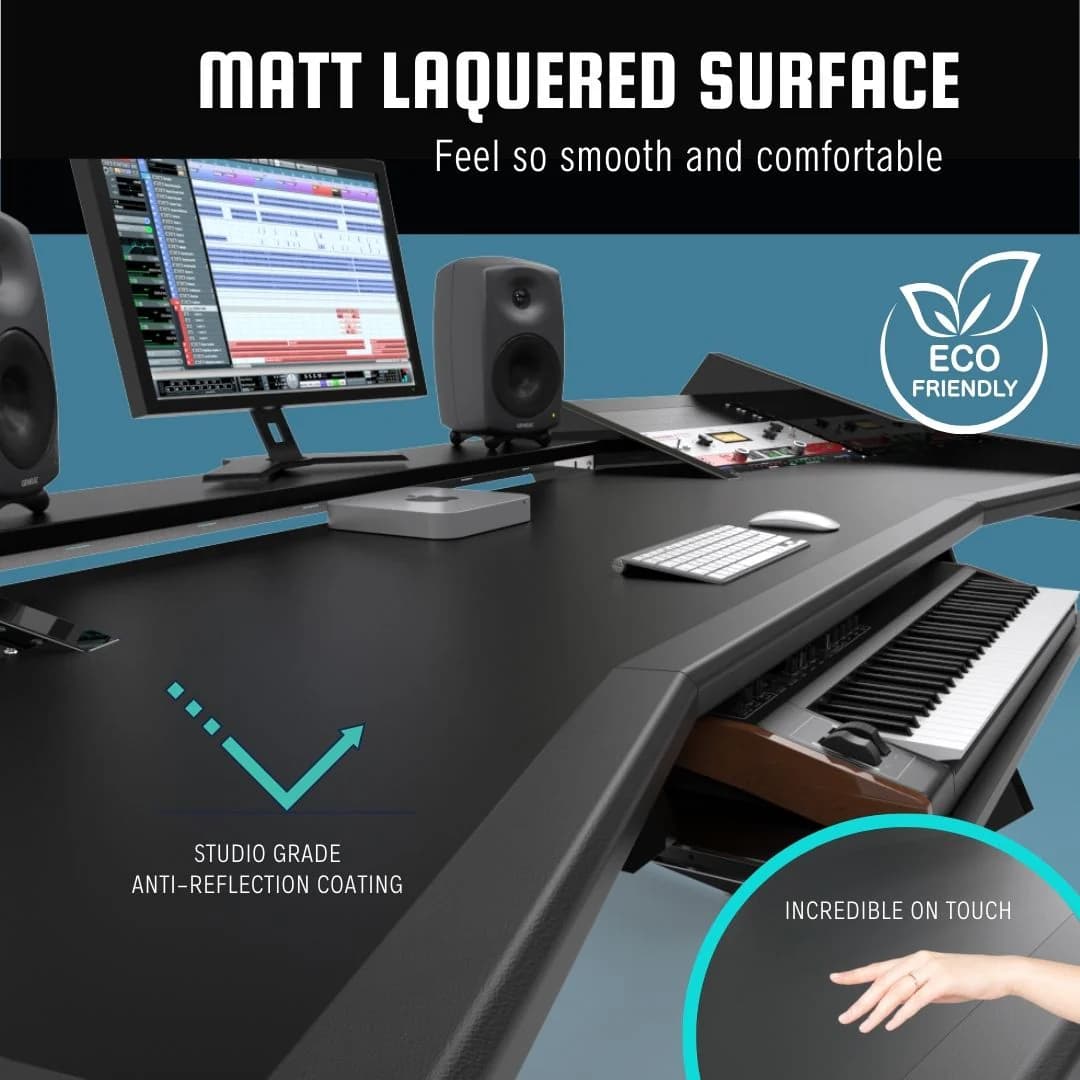 PRO LINE Classic Desk all White, Pull out & Speaker stands bundle