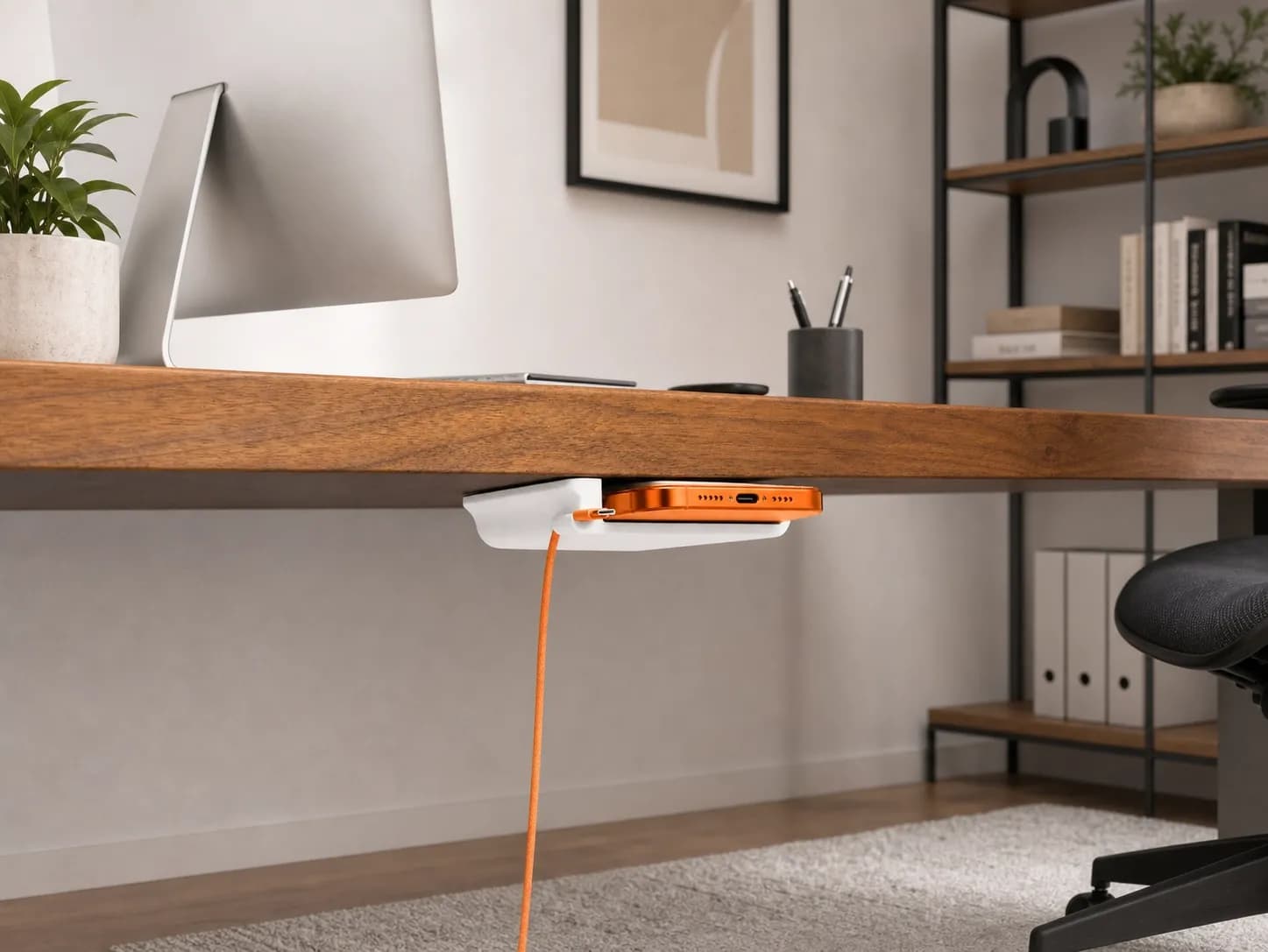 Under Desk iPhone Holder - Cord Clip