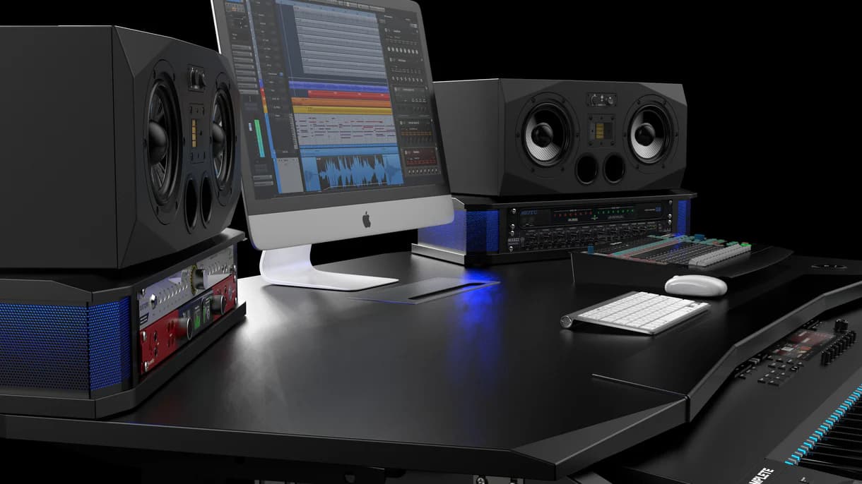ORBIT Electric Sit and Stand Workstation with Two Rack Modules and Keyboard Tray All black